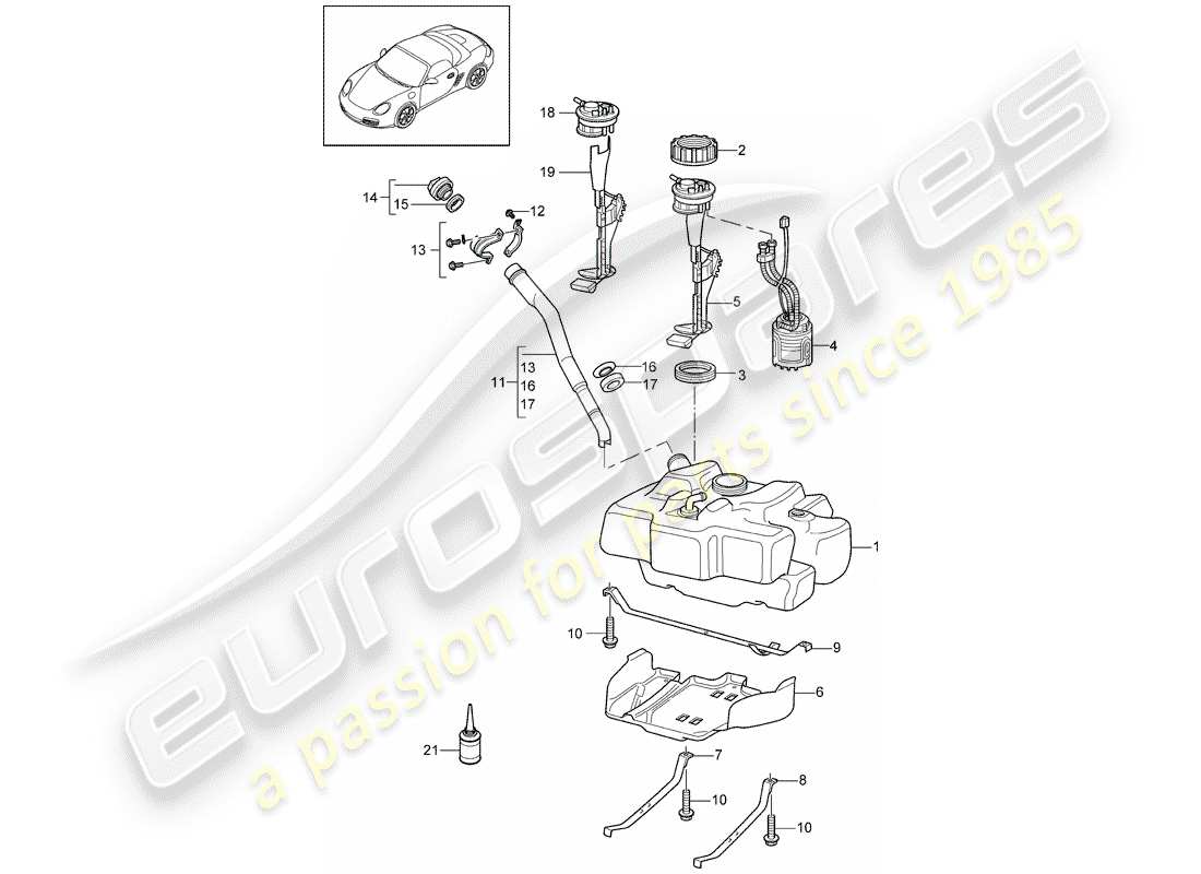 porsche boxster 987 (2012) fuel tank part diagram