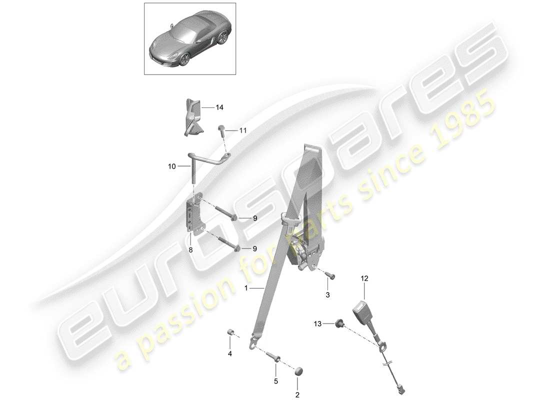 porsche 2016 (981 boxster) seat belt part diagram