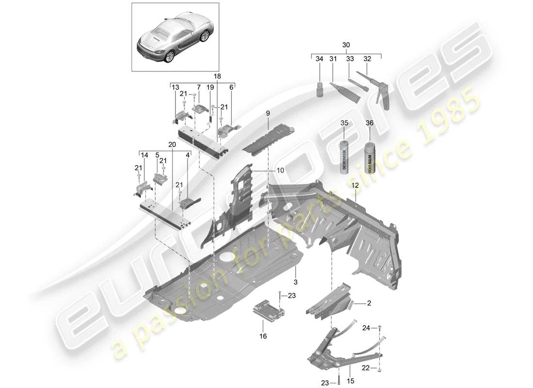 porsche 2016 (981 boxster) floor part diagram