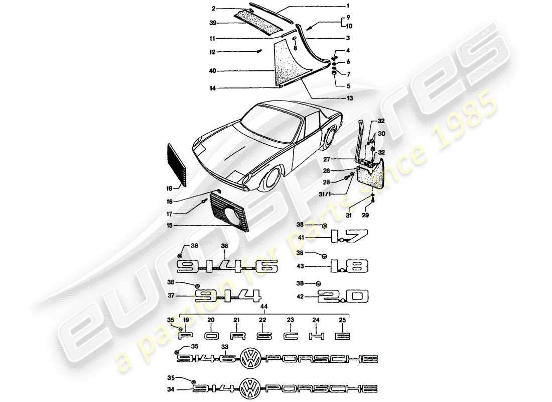 porsche 1976 (914) decorative fittings part diagram