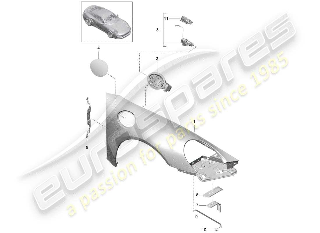 porsche 991 turbo (2020) fender parts diagram
