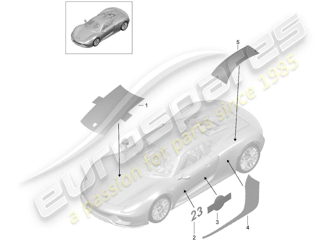 porsche 918 spyder (2015) trim foil part diagram