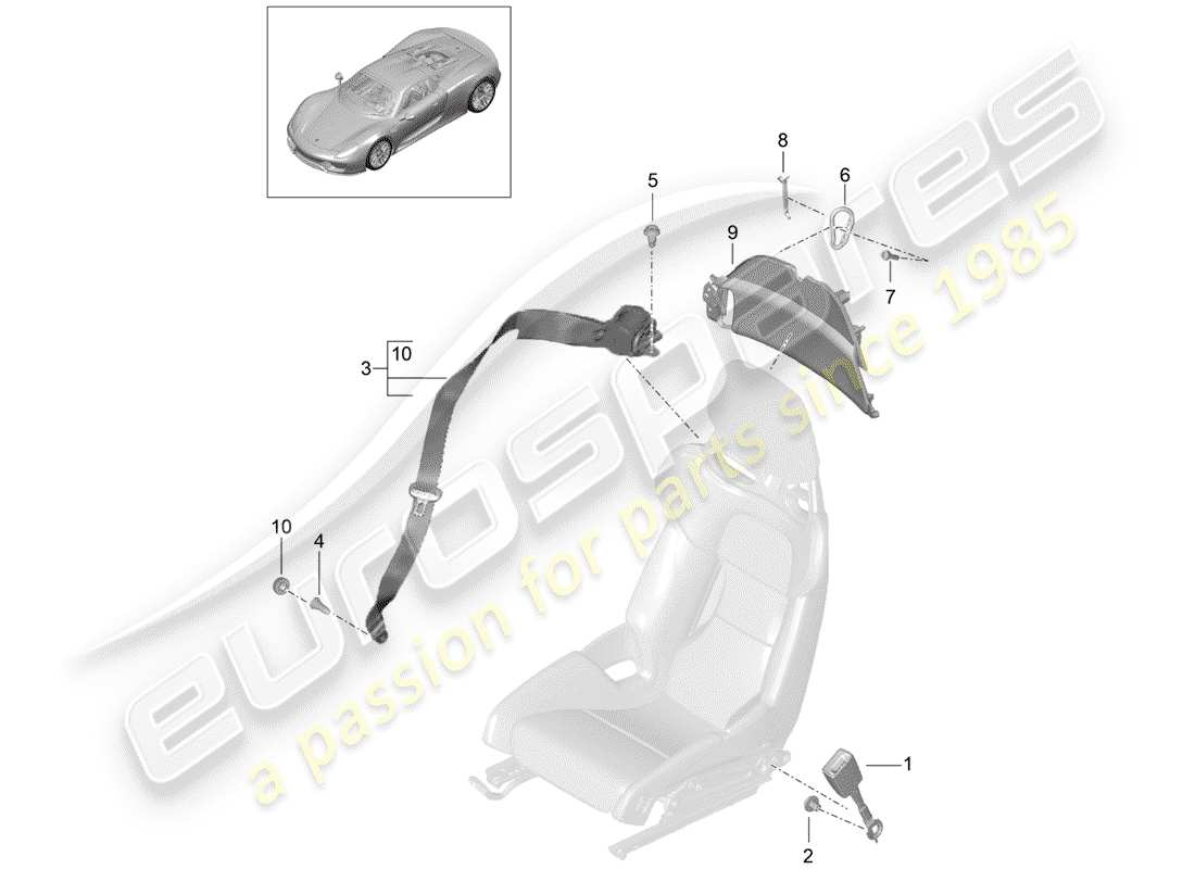 porsche 2015 (918 spyder) seat belt part diagram