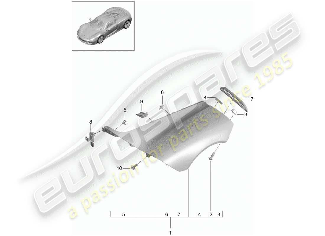 porsche 918 spyder (2015) fender parts diagram