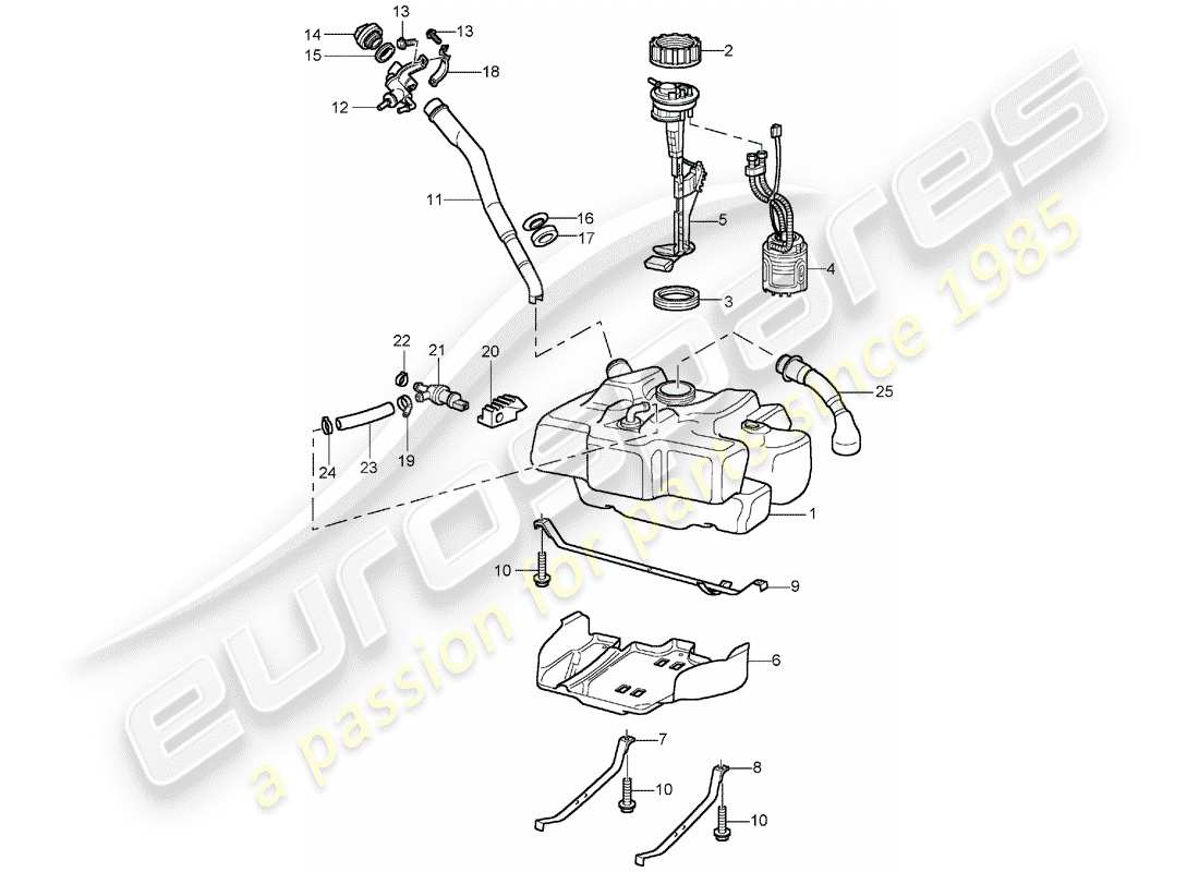 porsche 1999 (996) fuel tank parts diagram