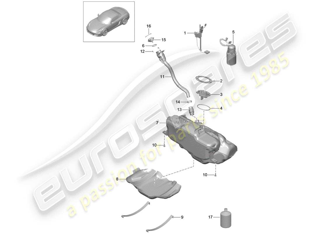 porsche 2014 (981 boxster) fuel tank part diagram