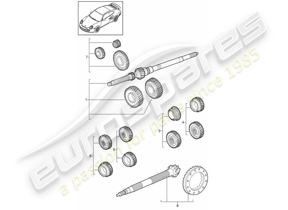 porsche 2012 (997-2 turbo / gt2 rs) gear wheel sets part diagram