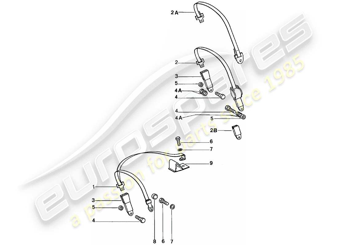 porsche 1978 (911) seat belt part diagram