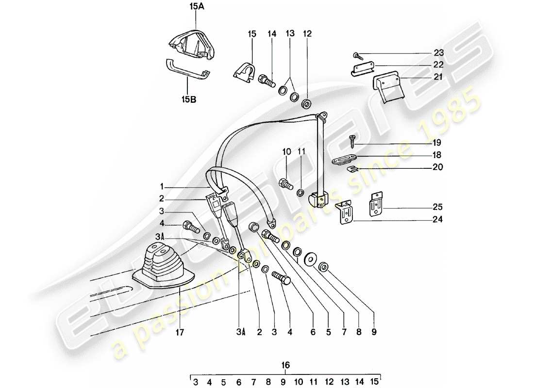 porsche 1983 (911) seat belt part diagram