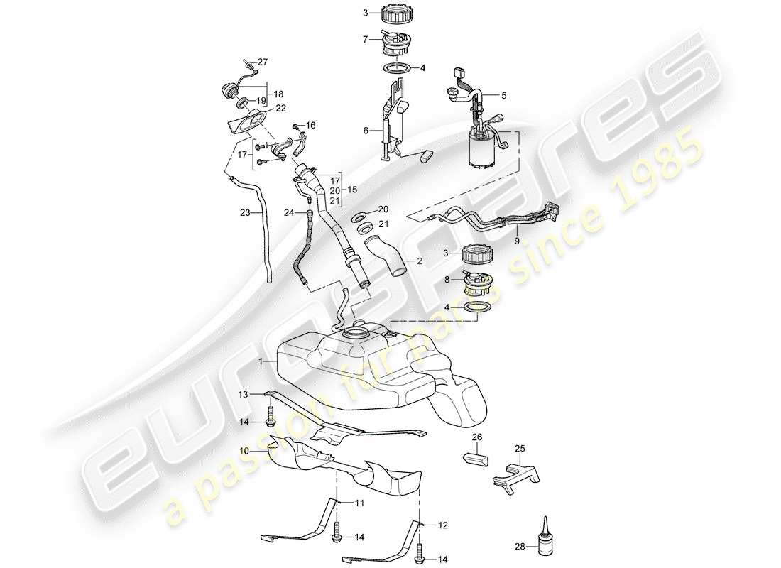 porsche 2008 (997-1 turbo / gt2) fuel tank part diagram