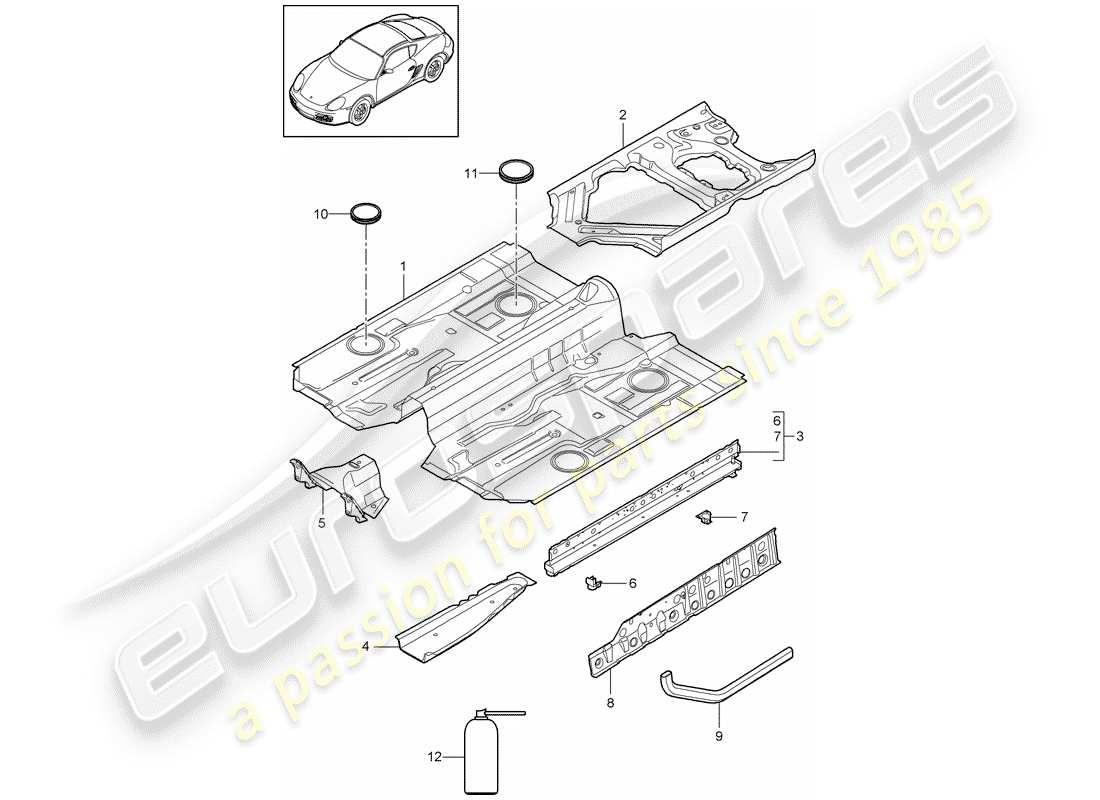porsche 2012 (987 cayman) floor part diagram