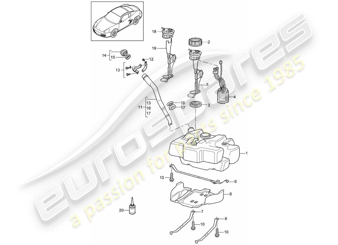 porsche 2011 (987 cayman) fuel tank part diagram
