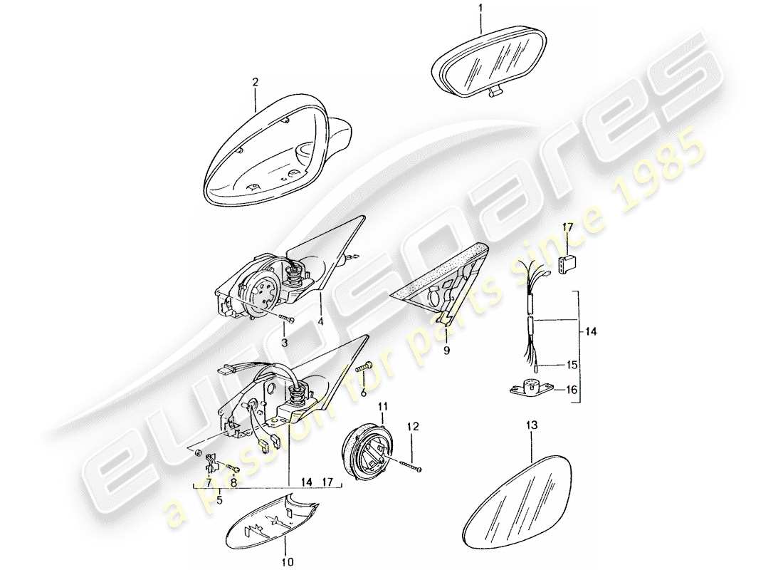 porsche 2003 (996 turbo / gt2) rear view mirror inner - rear view mirror part diagram