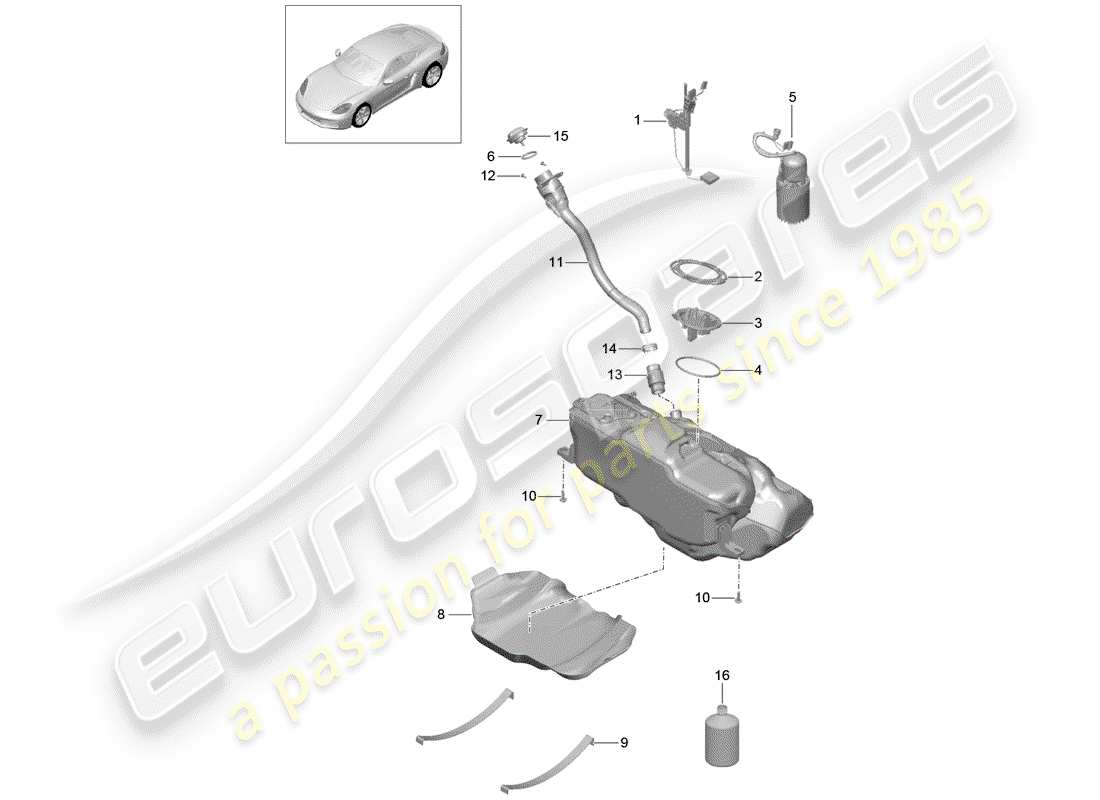 porsche 718 cayman (2019) fuel tank parts diagram