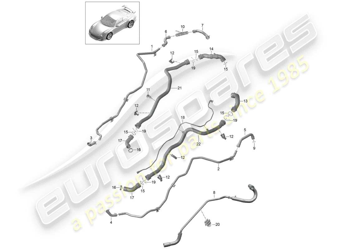 porsche 2018 (991-2 r/gt3/rs) water cooling part diagram