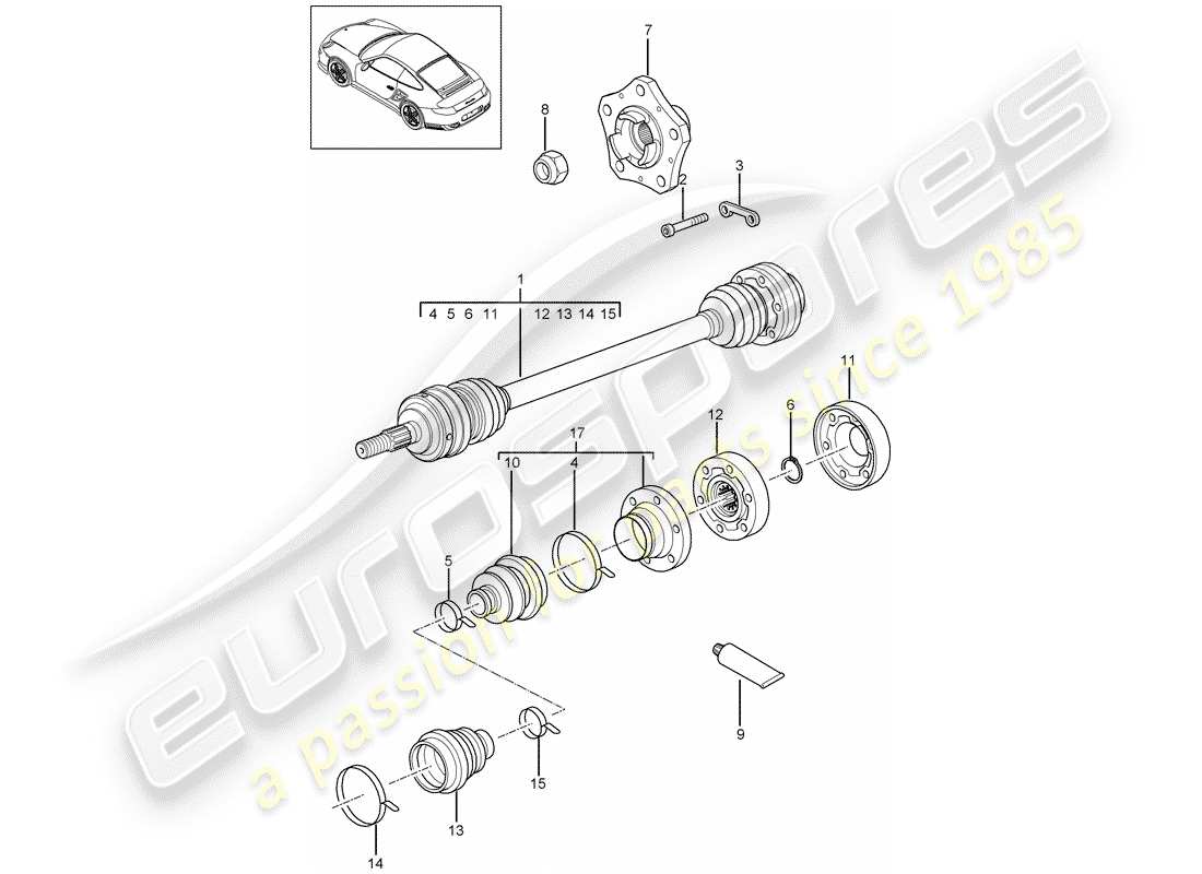 porsche 911 t/gt2rs (2012) drive shaft part diagram