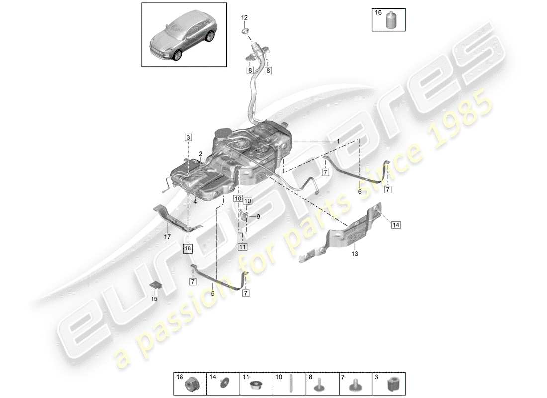 porsche 2019 (macan) fuel tank with part diagram