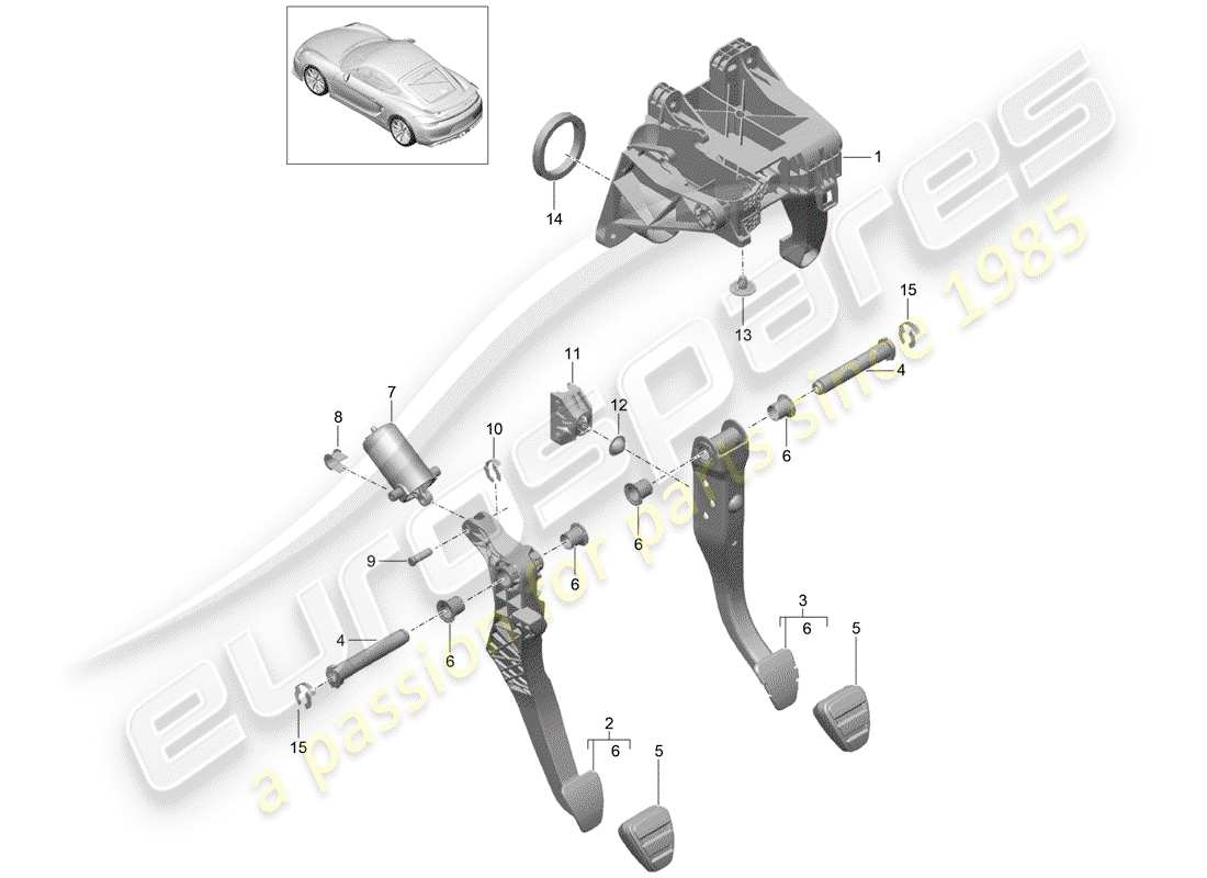 porsche cayman gt4 (2016) pedals parts diagram