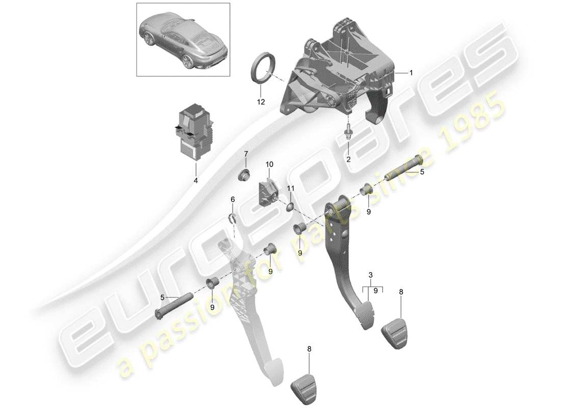 porsche 2019 (991-2 turbo) brake and acc. pedal assembly part diagram