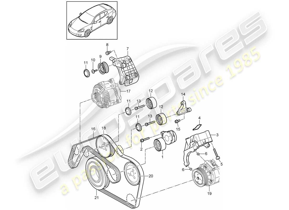 porsche panamera 970 (2016) belt tensioner part diagram