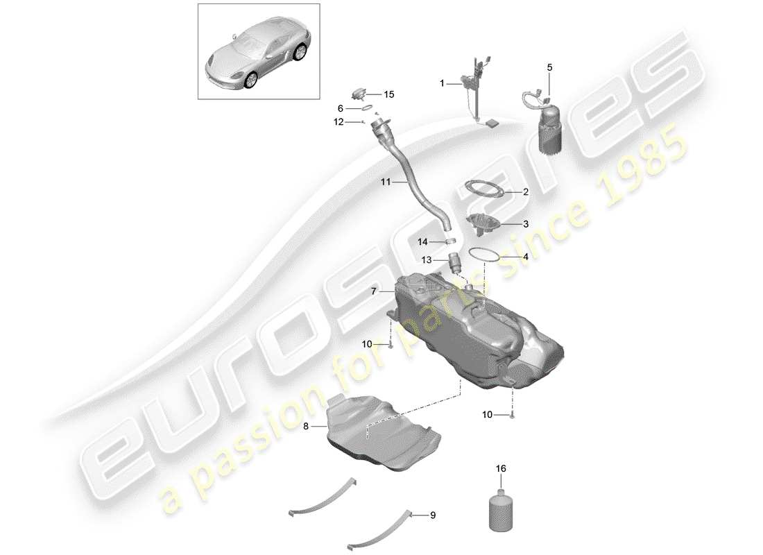 porsche 2018 (718 cayman) fuel tank part diagram