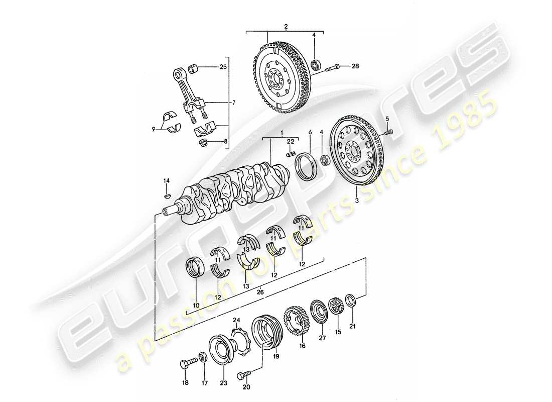 porsche 1995 (968) crankshaft - connecting rod parts diagram