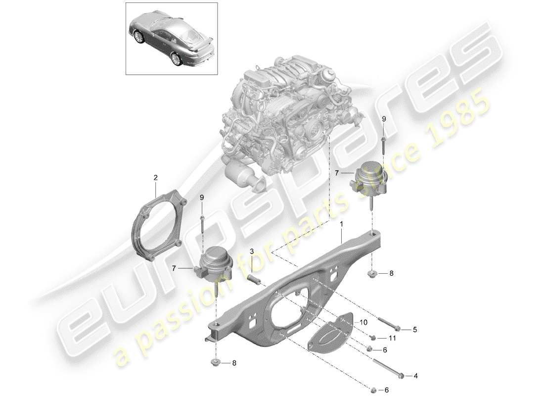 porsche 991r/gt3/rs (2018) engine lifting tackle parts diagram
