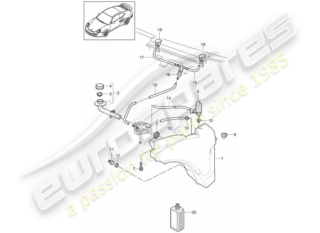 porsche 2012 (997-2 turbo / gt2 rs) windshield washer unit part diagram