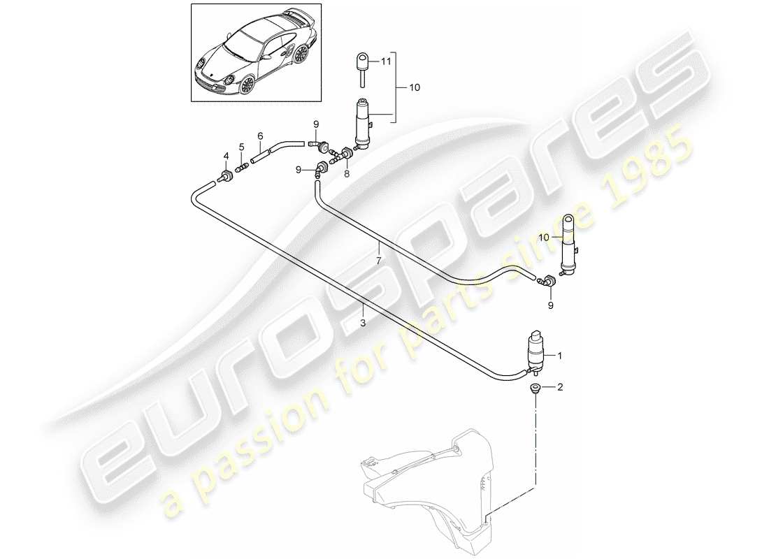 porsche 2011 (997-2 turbo / gt2 rs) headlight washer system part diagram
