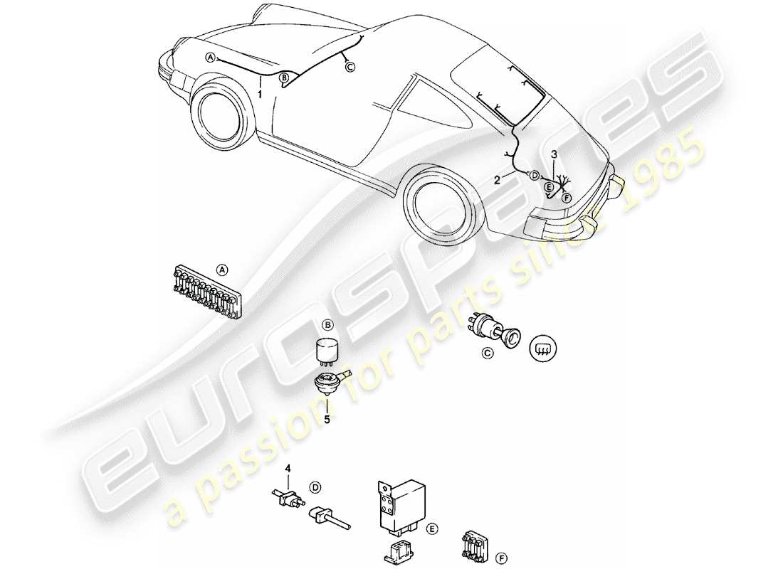 porsche 1978 (911) wiring harnesses - windscreen heating - rear window heating part diagram