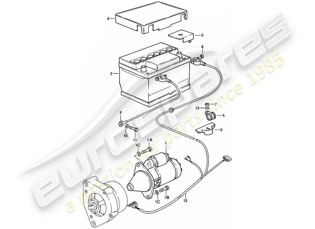 porsche 1984 (944) starter - battery - wiring harnesses parts diagram