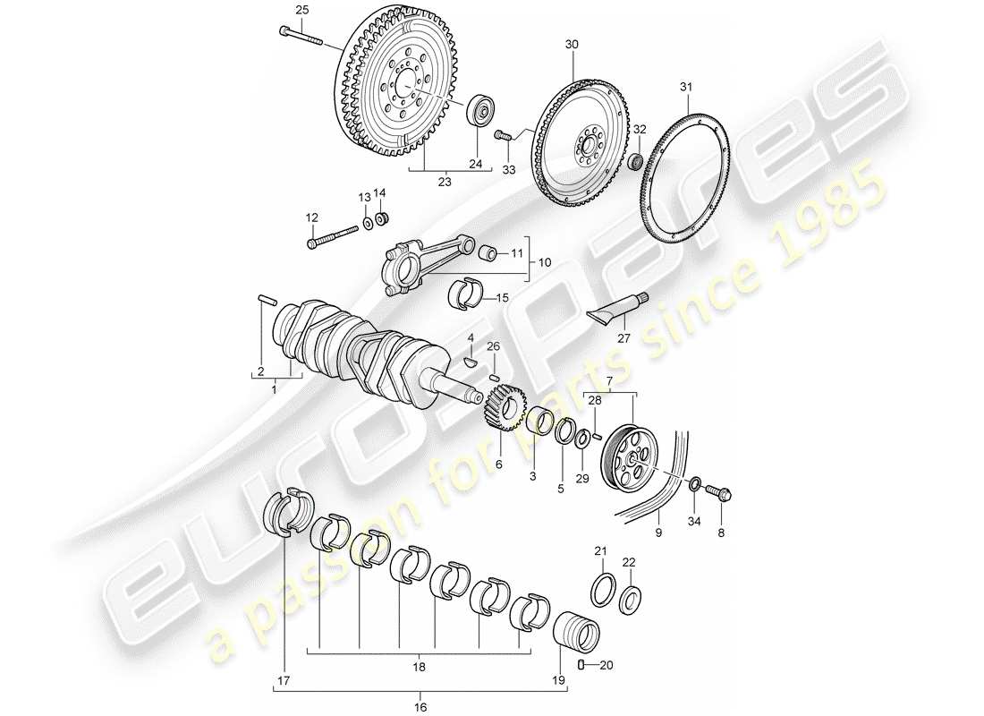 porsche 2002 (996 gt3) crankshaft part diagram