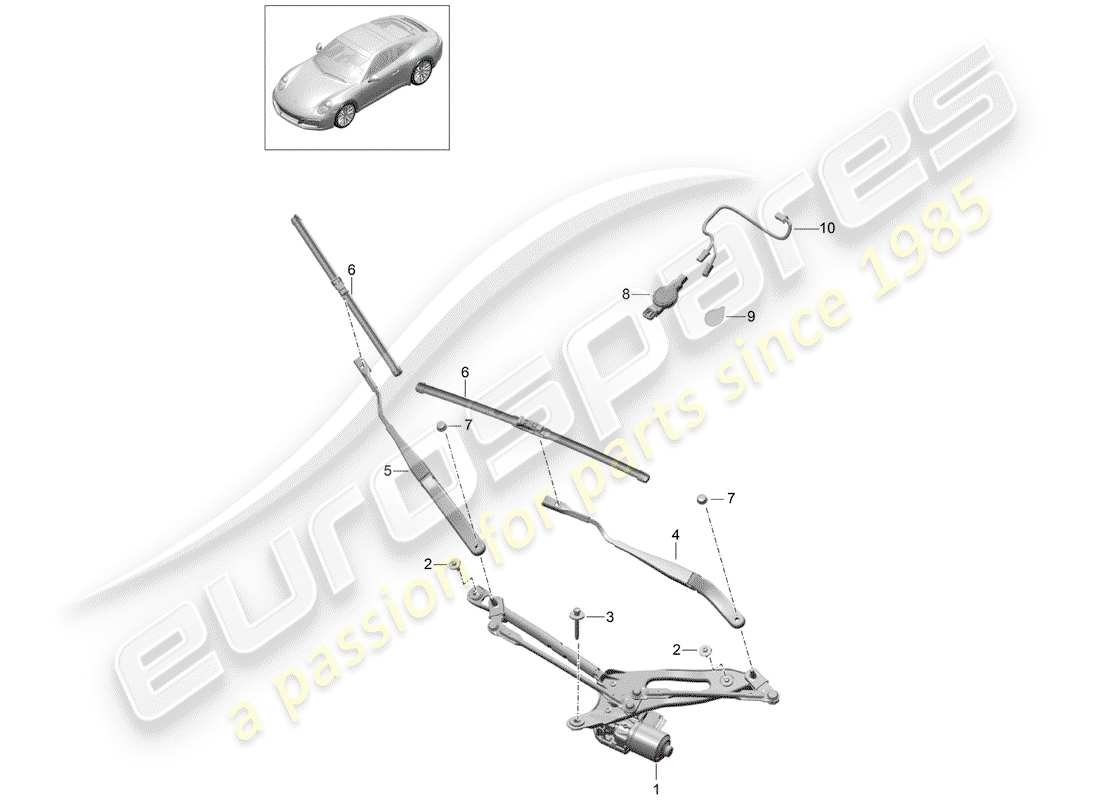 porsche 991 gen. 2 (2019) windshield wiper system compl. part diagram