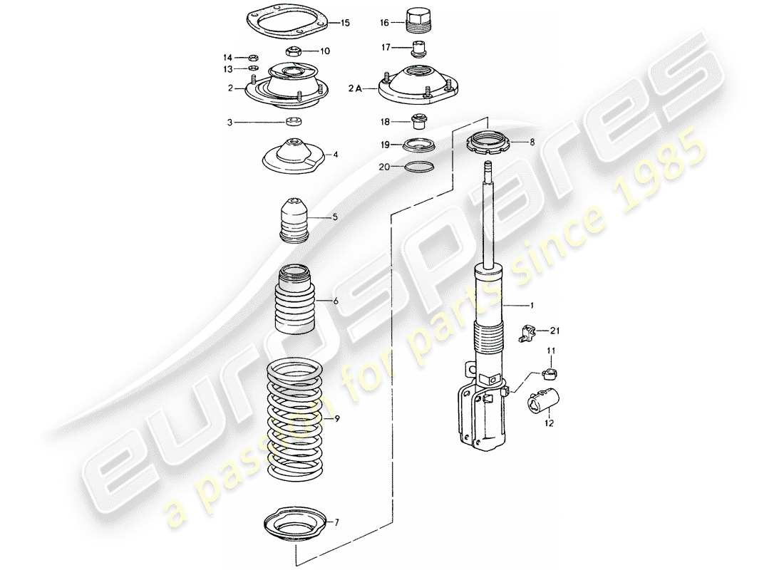 porsche 1990 (964) suspension - shock absorber strut - new design - attention part diagram