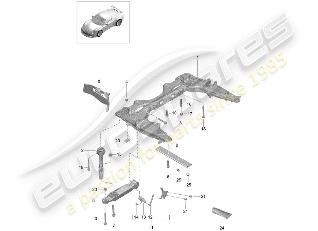 porsche 2018 (991-2 r/gt3/rs) cross member part diagram