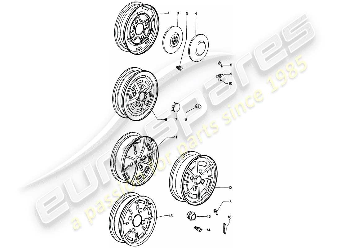porsche 1970 (914) wheels part diagram