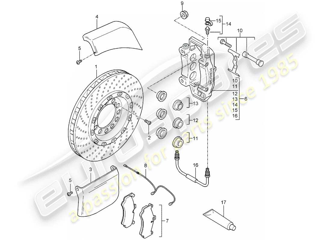 porsche 2005 (carrera gt) disc brakes - front axle part diagram