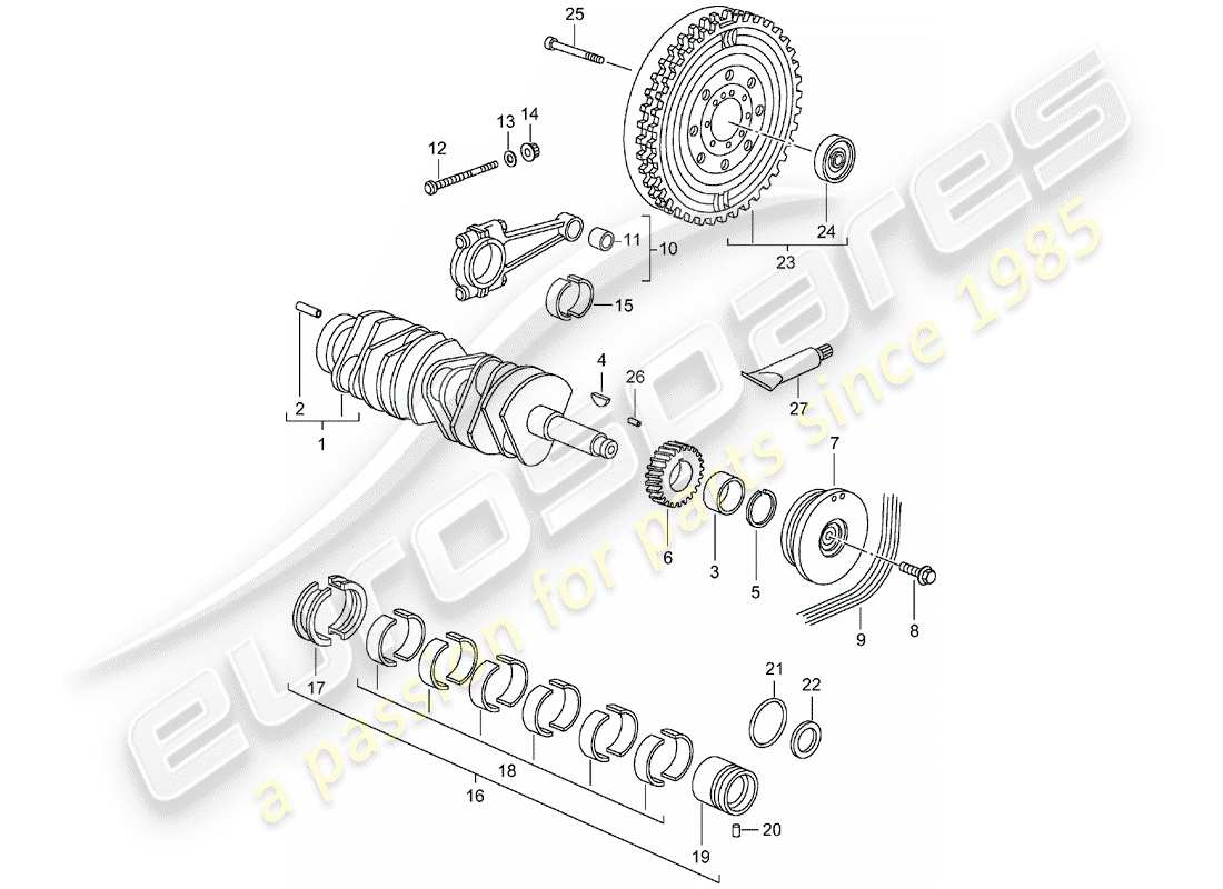 porsche 2001 (996 turbo / gt2) crankshaft part diagram