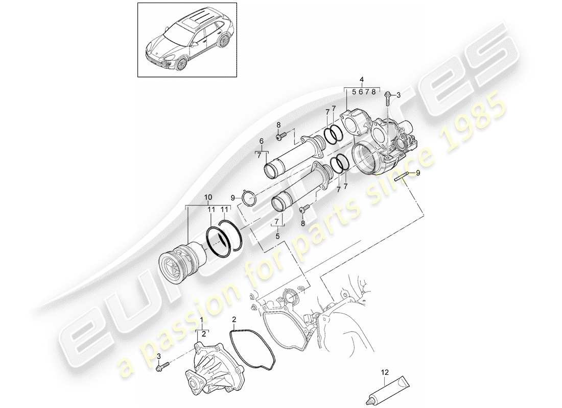porsche 2011 (cayenne e2 92a) water pump part diagram