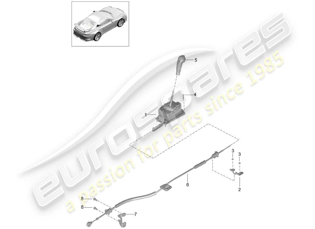 porsche 2018 (991-2 r/gt3/rs) selector lever part diagram