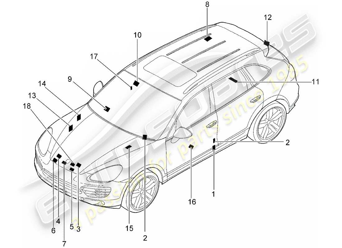 porsche cayenne e2 (2013) signs/notices part diagram