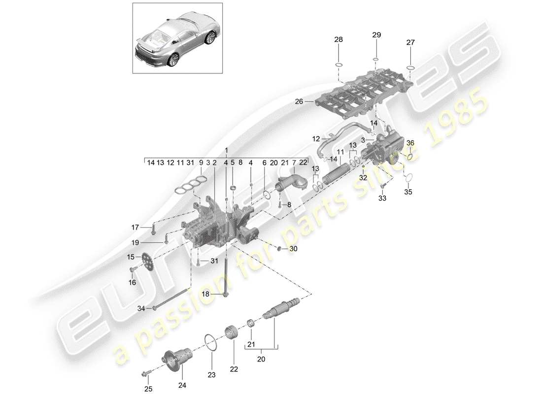 porsche 2020 (991-2 r/gt3/rs) oil pump part diagram