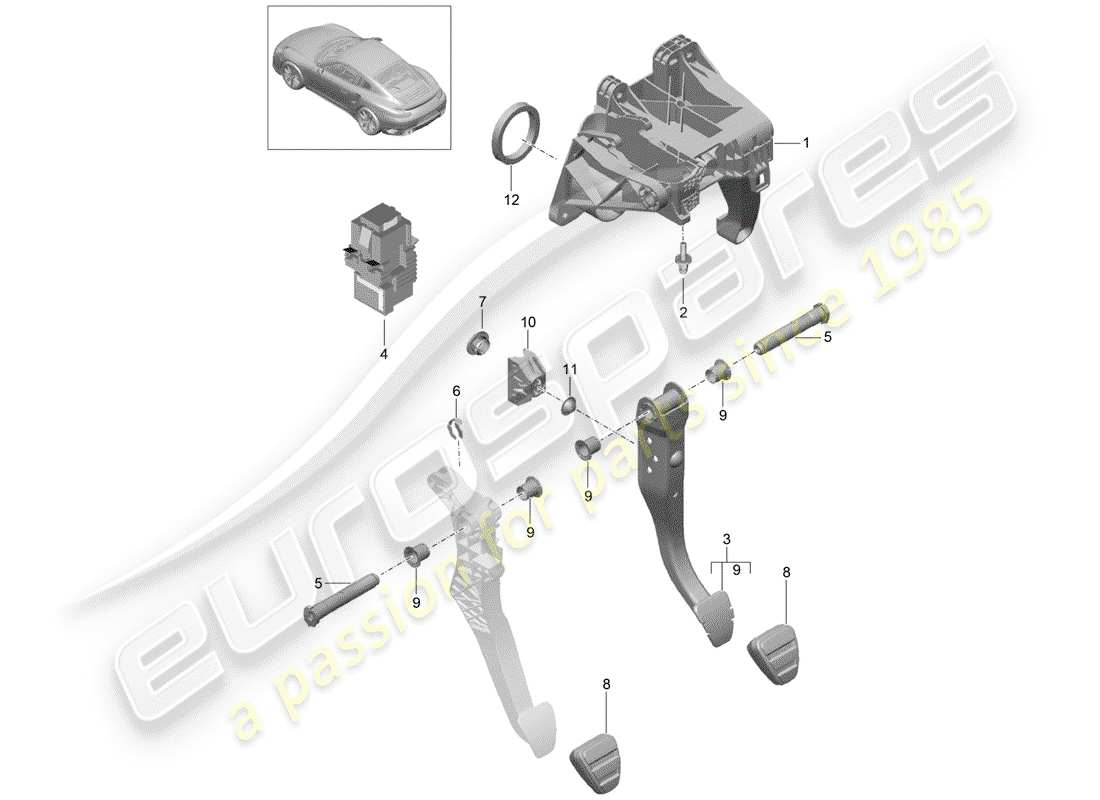 porsche 991 turbo (2014) brake and acc. pedal assembly parts diagram