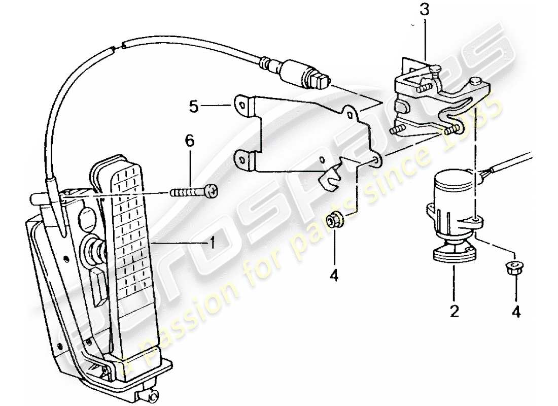 porsche 996 t/gt2 (2005) pedals - throttle control part diagram