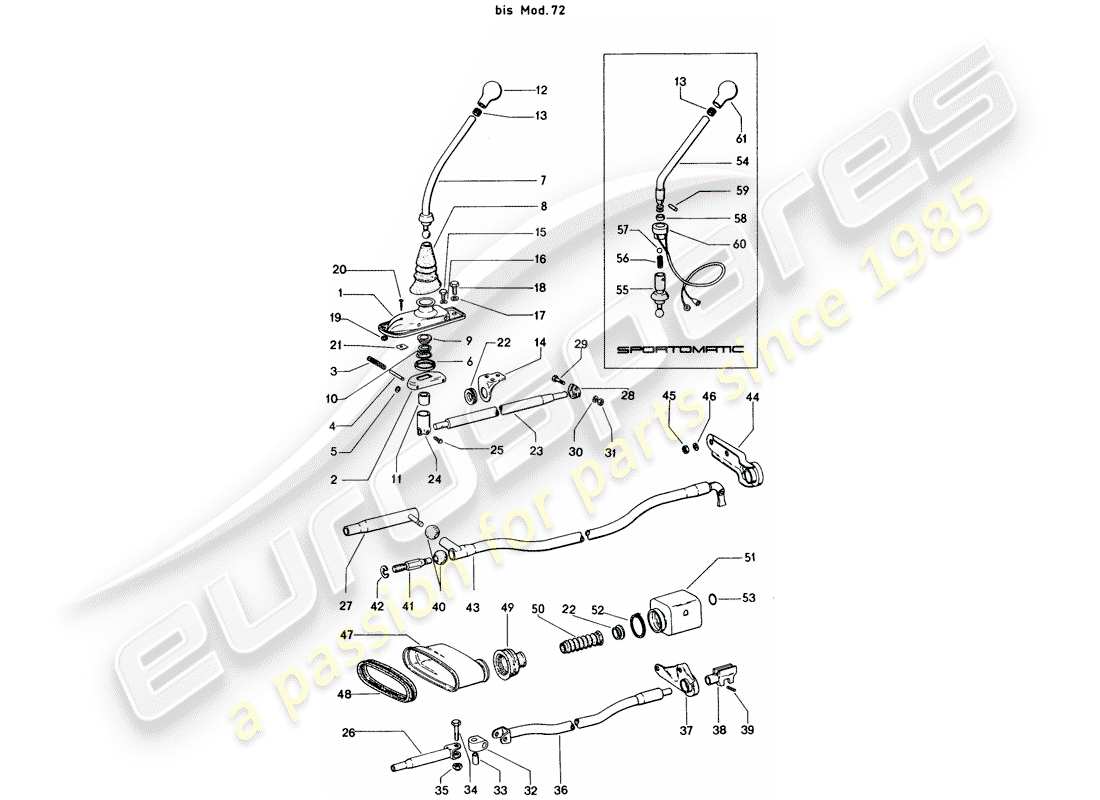 porsche 1975 (914) transmission control - d >> - mj 1972 part diagram