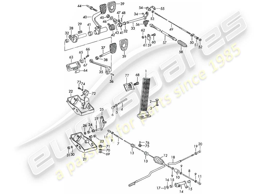 porsche 1965 (911/912) pedals - for vehicles with - manual gearbox part diagram