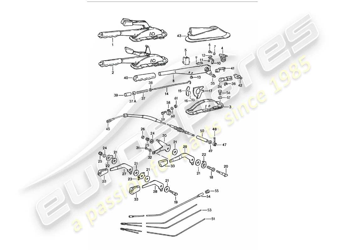porsche 1980 (911) hand brake lever - operating lever - for - heater part diagram
