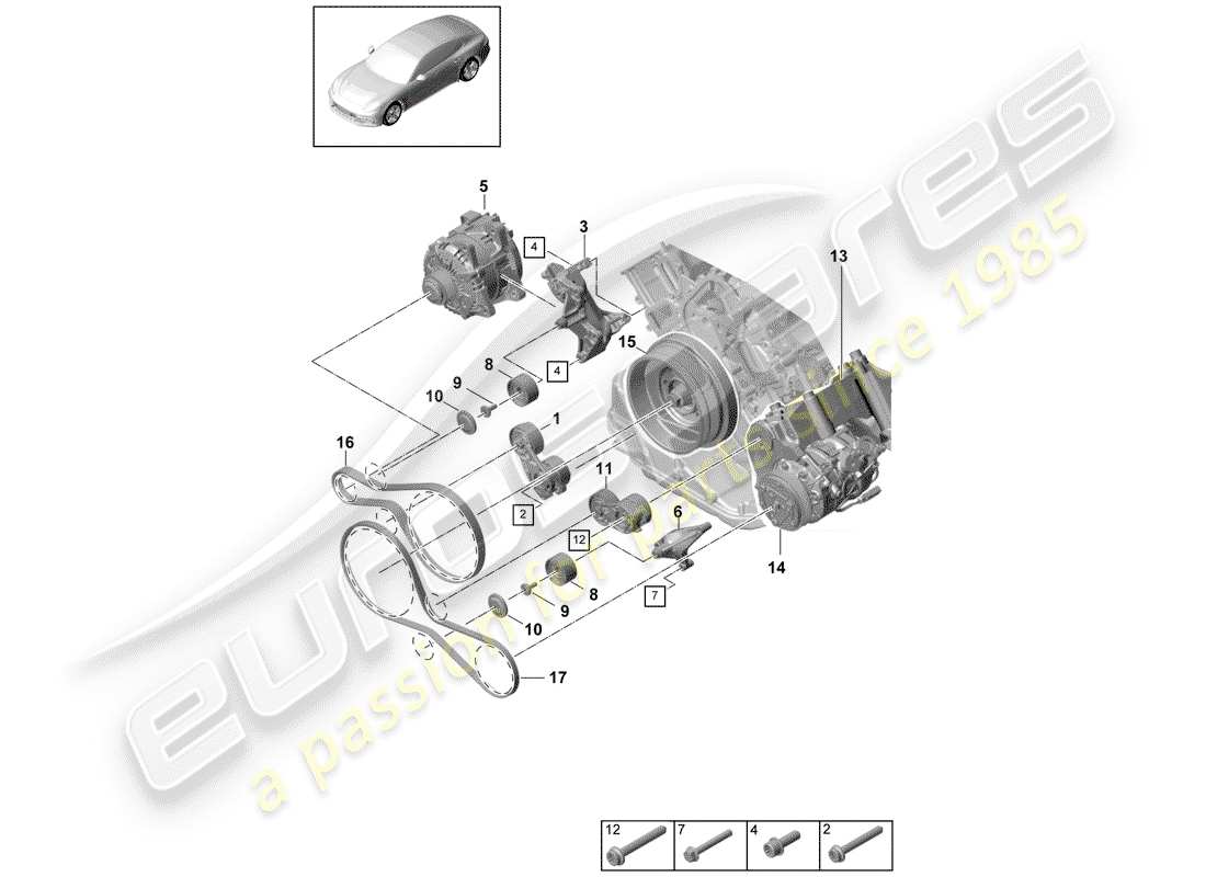 porsche 2018 (panamera 971-1) v-ribbed belt part diagram