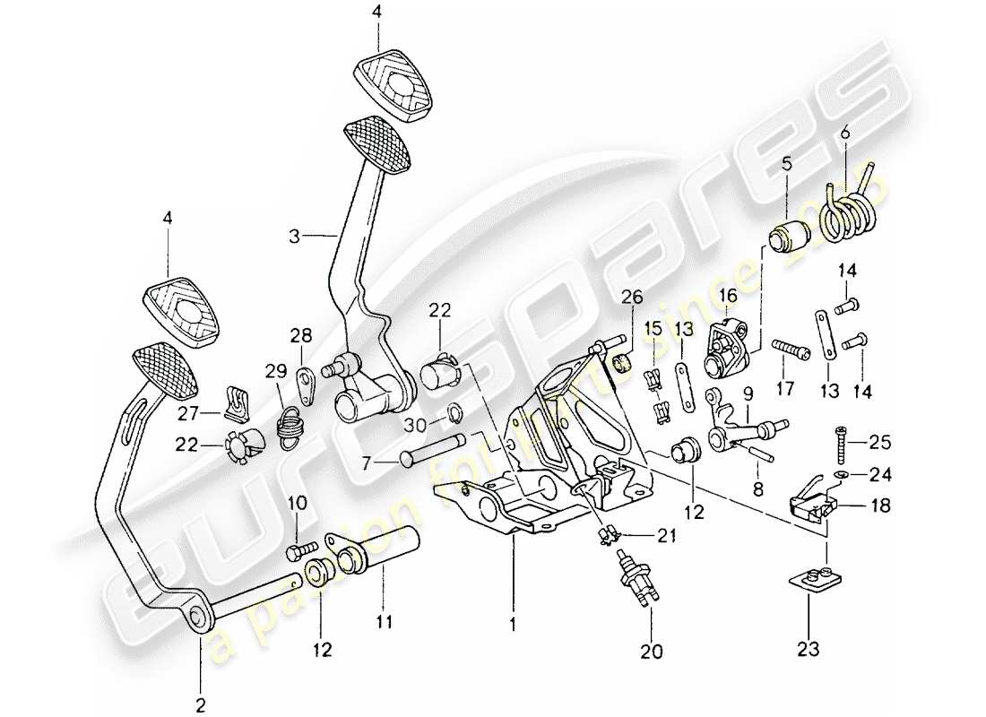 porsche 1990 (964) pedals - manual gearbox part diagram