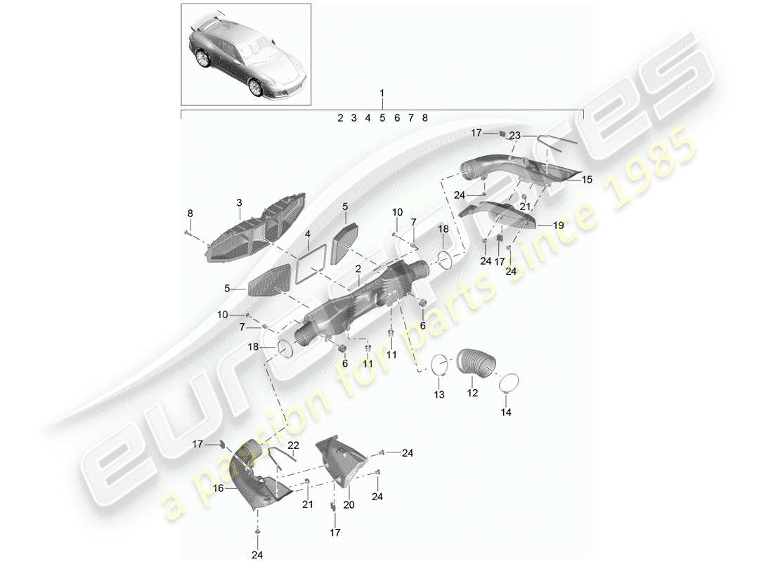 porsche 2019 (991-2 r/gt3/rs) air cleaner part diagram